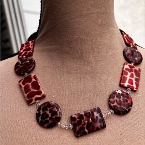Red Leopard mother of pearl Statement Necklace - Women Jewelry